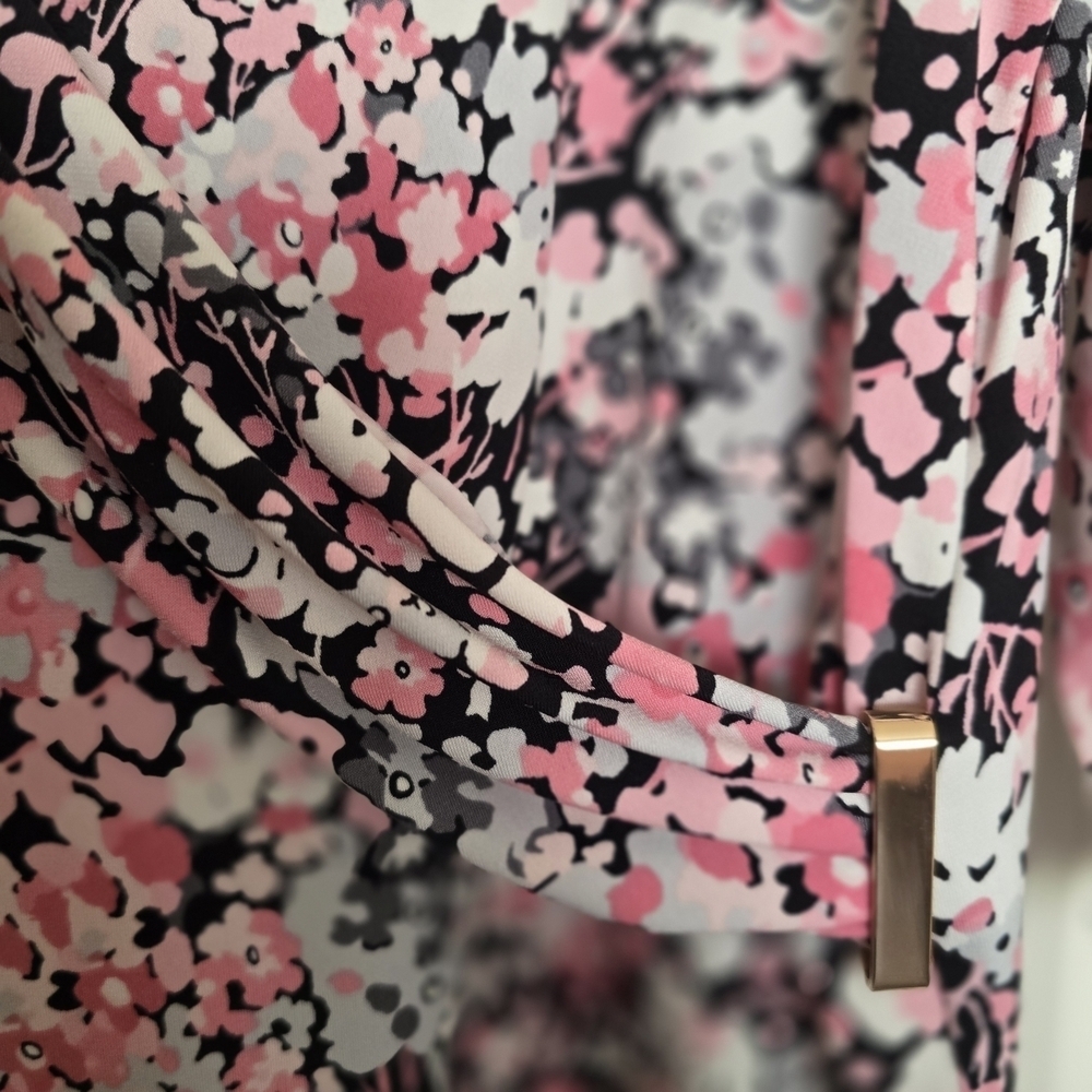 Charter Club Floral Pink White and Black Women's Faux Wrap Top - Picture 4 of 4